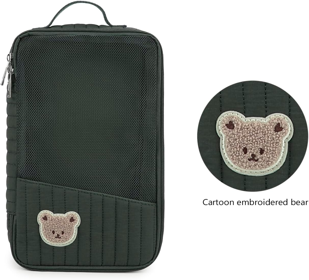 MOMIGO Baby Diaper Bag Organizer Pouches - 2 Pack Waterproof Pod Hanging Diaper Bag Cute Rabbit Bear Mesh Bag Reusable, Washable or Baby Cloth Diapers (Green)