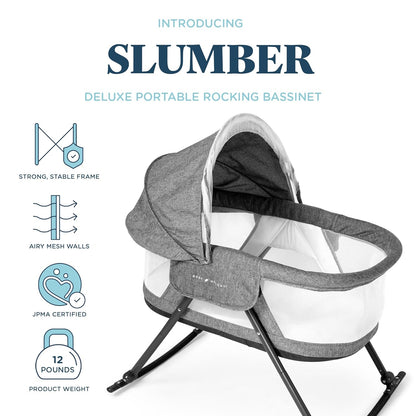 Baby Delight Beside Me Doze Deluxe Baby Bassinet, Bedside Sleeper, Foldable, Removeable Canopy, Pebble Grey