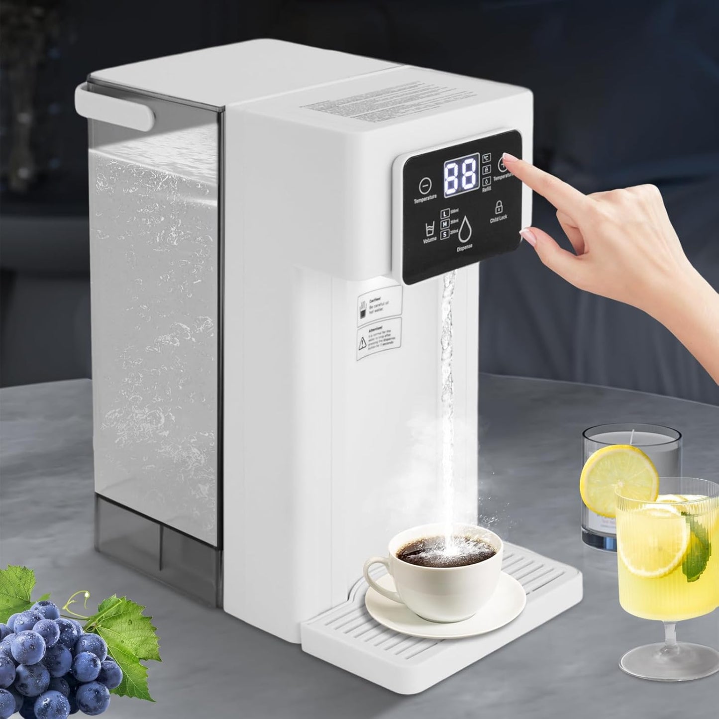 Instant Water Dispenser, 1500 Watt Fast Heating Countertop Water Dispenser, Adjustable Temperature (90°F-212°F), 3 Liter/0.79 Gallon Tank, Child Lock, For Home, Office (White and Green) (Green)
