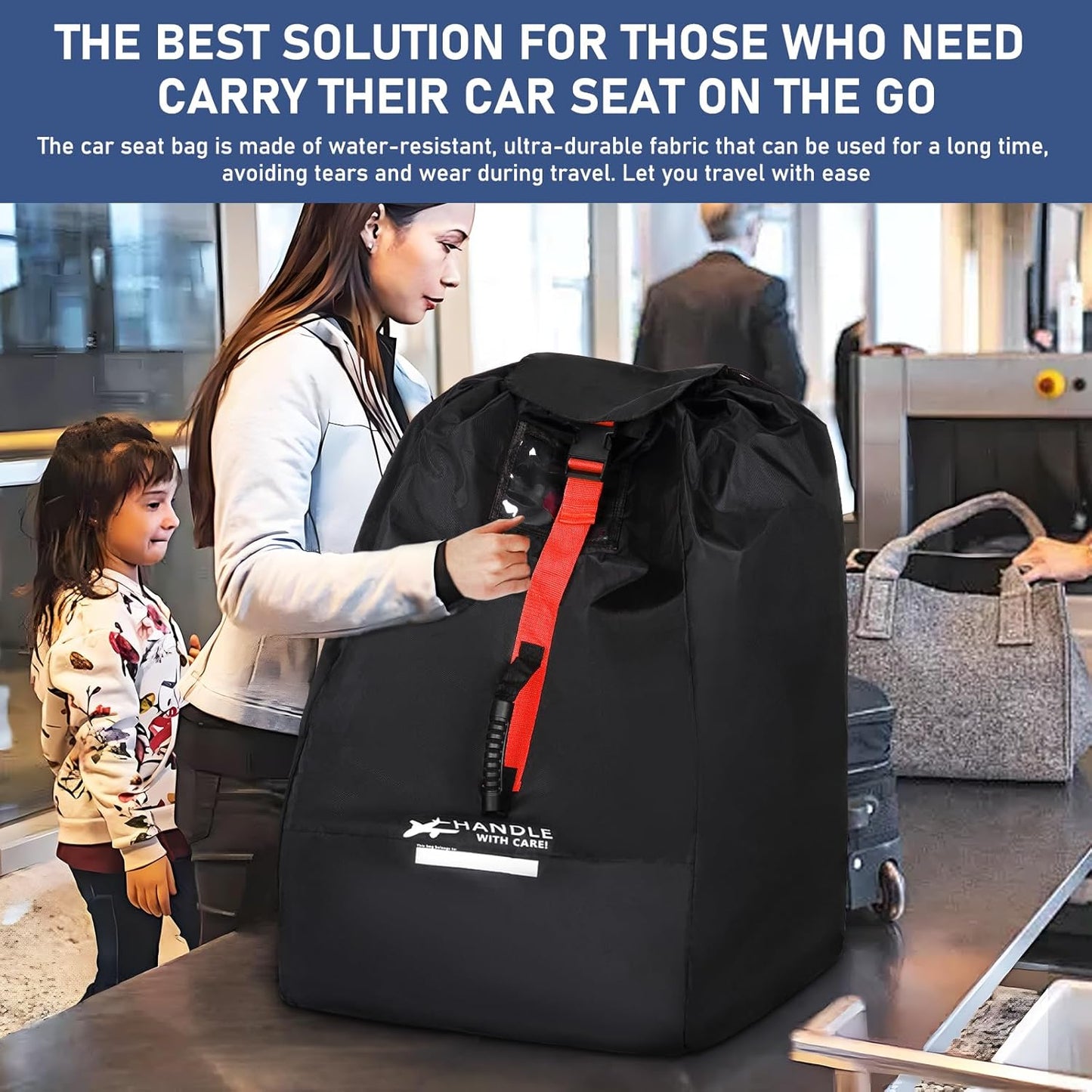 Car Seat Travel Bag for Airplane, Large Waterproof Car Seat Bags Fits Most Infant Car Seats, Convertible Car Seats, Booster Seats, Car Seat Bases, Adjustable Shoulder Strap, Blue