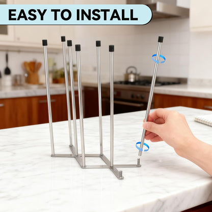 Foldable Baby Bottle Drying Rack – 8-Pole Collapsible Bottle Organizer, suitable for cups, silicone bags, and kitchen waste bags – Space-Saving Countertop Dryer for Home & Travel (Silver)