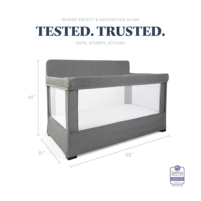 Baby Delight Lunaire Full Size Crib | Breathable Mesh Baby Crib | Tool-Free Assembly Baby Bed | Charcoal Tweed