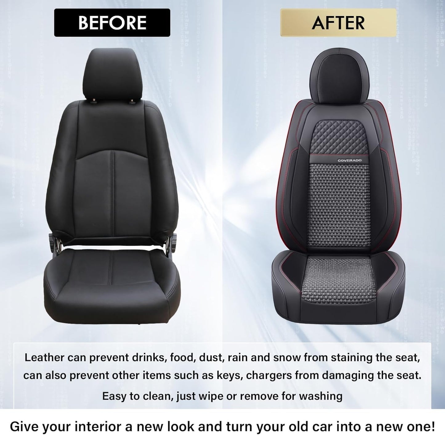 Coverado Leather Seat Covers for Car, Waterproof Car Seat Covers Full Set, 2 in 1 Conversions Car Seat Cover Protector Car Accessories Universal Fit for Most Cars SUVs and Trucks Beige