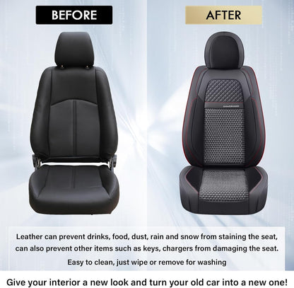 Coverado Leather Seat Covers for Car, Waterproof Car Seat Covers Full Set, 2 in 1 Conversions Car Seat Cover Protector Car Accessories Universal Fit for Most Cars SUVs and Trucks Beige