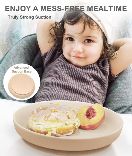 Classic Suction Toddler Plates 3 PCS, Food Grade Silicone Baby Plate with Suction BPA Free, Deeper Feeding Dishes for Toddler Kids Baby, Dishwasher Safe