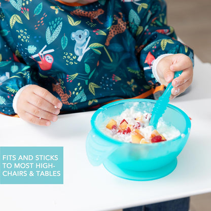Bumkins Baby Bowl, Silicone Feeding Set with Suction for Baby and Toddler, Includes Spoon and Lid, First Feeding Set, Training Essentials for Baby Led Weaning for Babies 4 Months Up, Sage