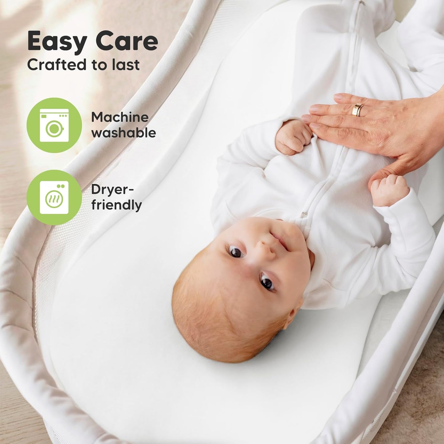 2-Pack Organic Bassinet Sheets for Girls, Boys - 100% Cotton Bassinet Mattress Sheets Compatible with Halo Bassinest Swivel Sleeper, Graco, Baby Delight, Chicco, Unisex Fitted Bassinet Sheets (Elly)