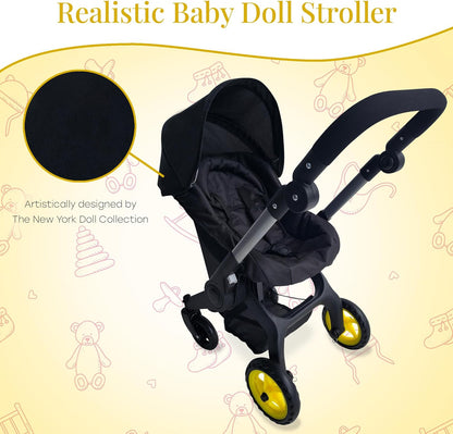 Baby Doll Car Seat Stroller Combo – Convertible 2 in 1 Doll Stroller and Car Seat for Kids – Fits Up to 20” Dolls – Play Toy Baby Stroller with Adjustable Handle for Girls Toddlers All Ages (Black)