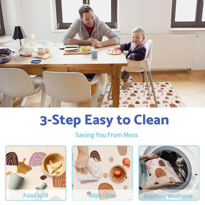 Blissful Diary Baby Splat Mat for Under High Chair, 50.4 x 50.4 Inch Wipeable Splash Mat, Waterproof and Washable, Anti-Slip Floor Protector, Retro Rainbow