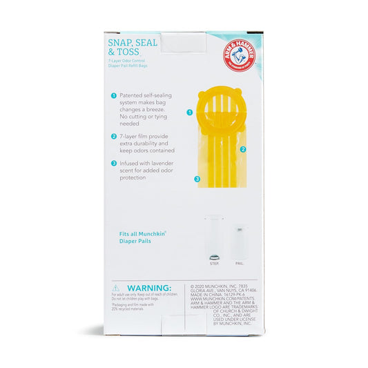 Munchkin® Arm & Hammer Diaper Pail Snap, Seal & Toss™ Refill Bags, Holds up to 600 Newborn Diapers, 20 Pack