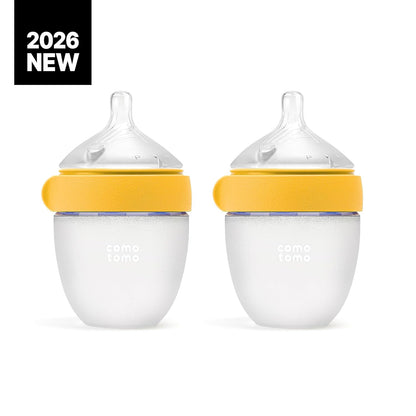 Comotomo Silicone Baby Bottle Gen 2 – 2026 Release (5oz) – True Slow-Flow Nipple for Newborn Feeding (0-3 Months) with Dual Anti Colic Vents for Breast to Bottle Transition, Green (Double Pack)