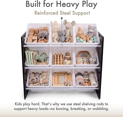 Humble Crew Toy Storage Organizer with 9 Removable Storage Bins for Kids Playroom, 3-Tier Toddler Toy Organization and Storage, Espresso/White