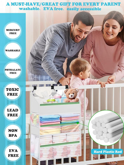 Hanging Diaper Caddy Organizer Crib Organizer–Spacious Baby Girl/Boy Nursery Storage Organizer for Changing Table, Playpen/Wall- Hold 90+ Diaper (Grey)