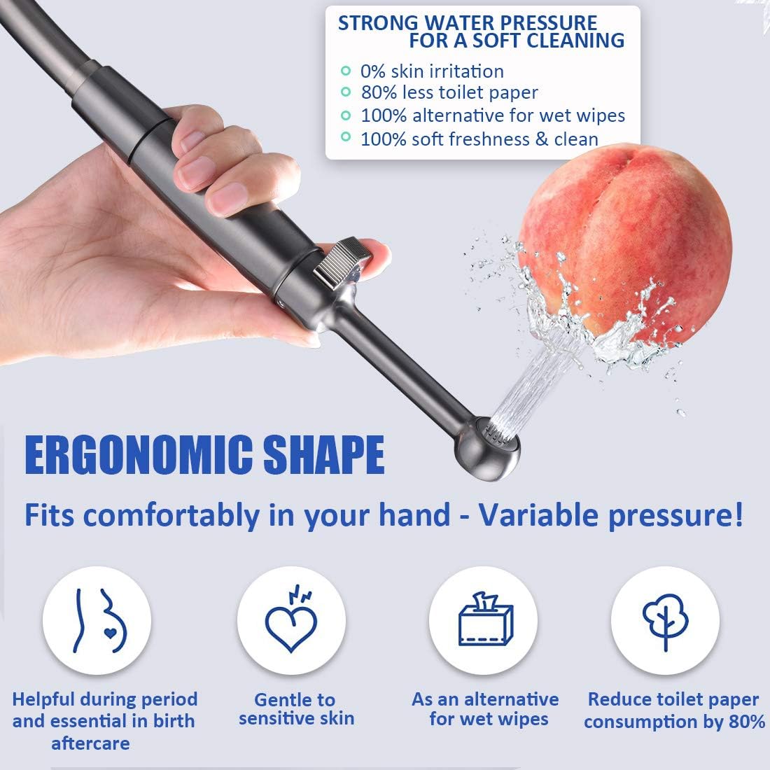 SonTiy Handheld Bidet Sprayer for Toilet, All Metal Cloth Diaper Toilet Sprayer Bidet Attachment with Backflow Preventer, Adjustable Water Jet Spray, 7.2" Brass Hand Held Bidet Wand, Chrome