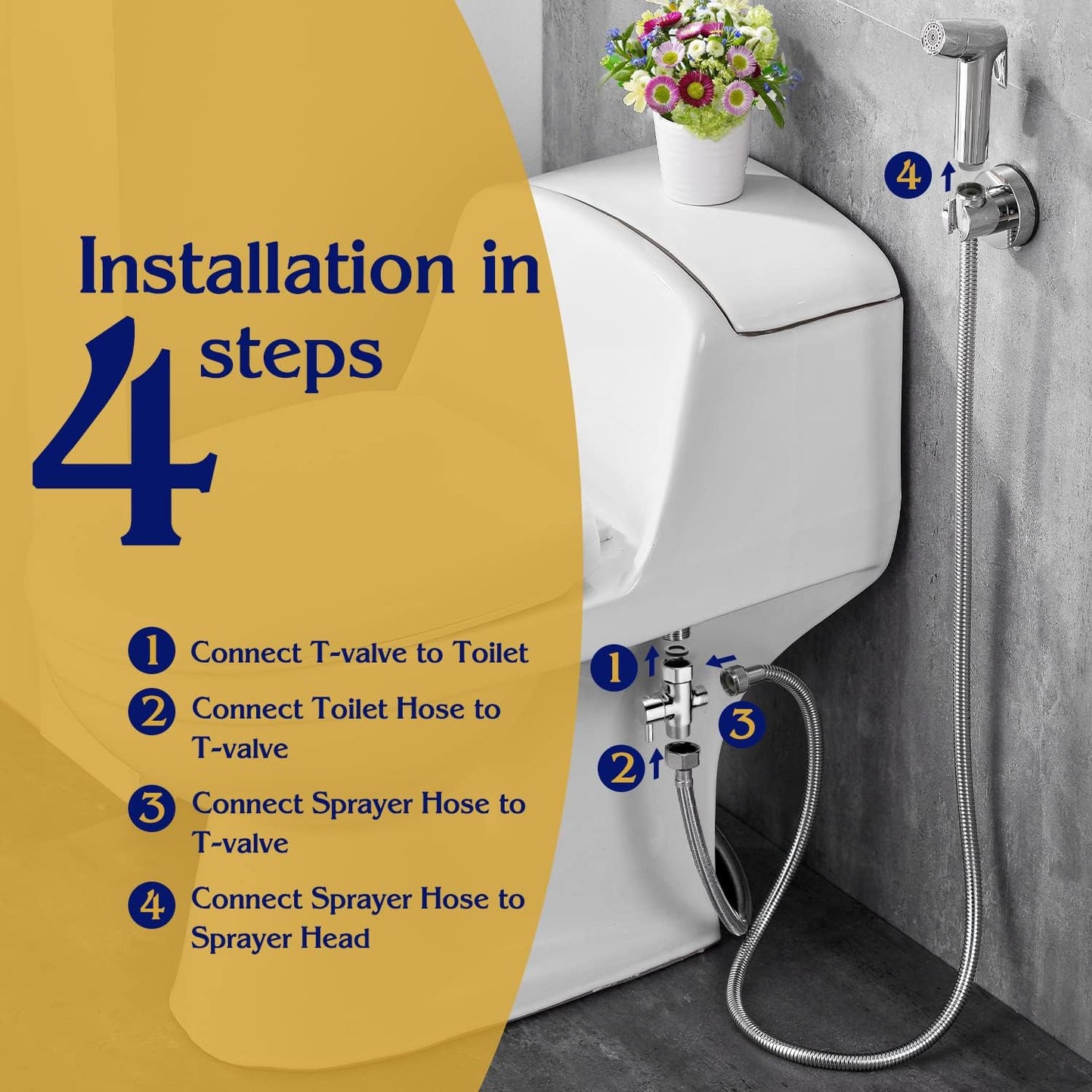 Handheld Bidet Sprayer for Toilet, Muslim Shower Bidet Attachment for Toilet, Cloth Diaper Toilet Sprayer, Jet Spray for Toilet with Bidet Hose for Feminine Wash (Chrome)