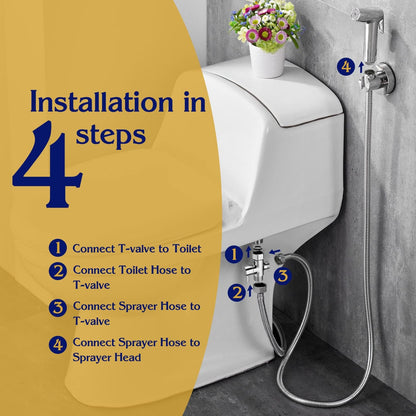 Handheld Bidet Sprayer for Toilet, Muslim Shower Bidet Attachment for Toilet, Cloth Diaper Toilet Sprayer, Jet Spray for Toilet with Bidet Hose for Feminine Wash (Chrome)