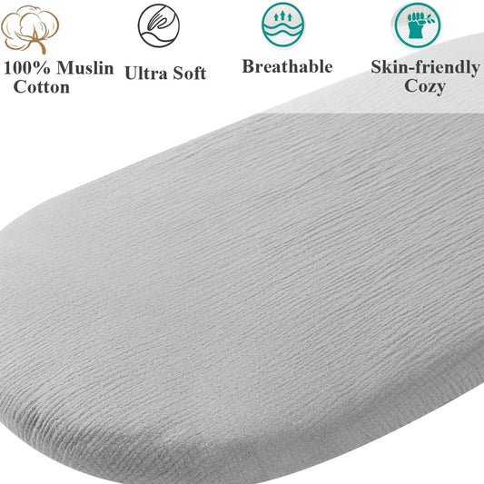 Muslin Bassinet Sheet Compatible with Mika Micky Bedside Sleeper 2 Pack Cotton Stylish Boho Fitted Bassinet Sheets Super Soft for Baby Roman Green & Botanical Leaf
