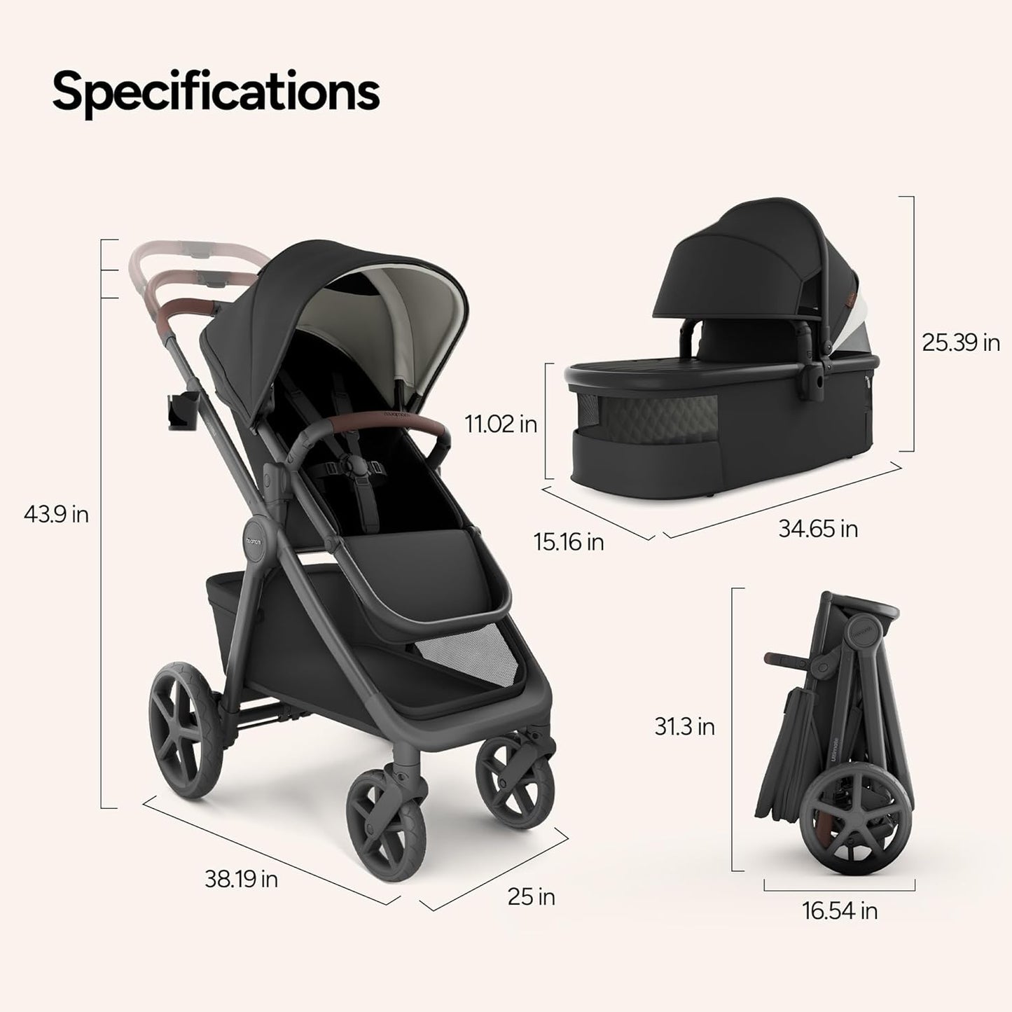 Mompush Ultimate2 Baby Stroller, Premium Convertible Full-Size Stroller for Toddler, Reversible Seat with One Hand Recline Adjustment, Car Seat Adapter Included
