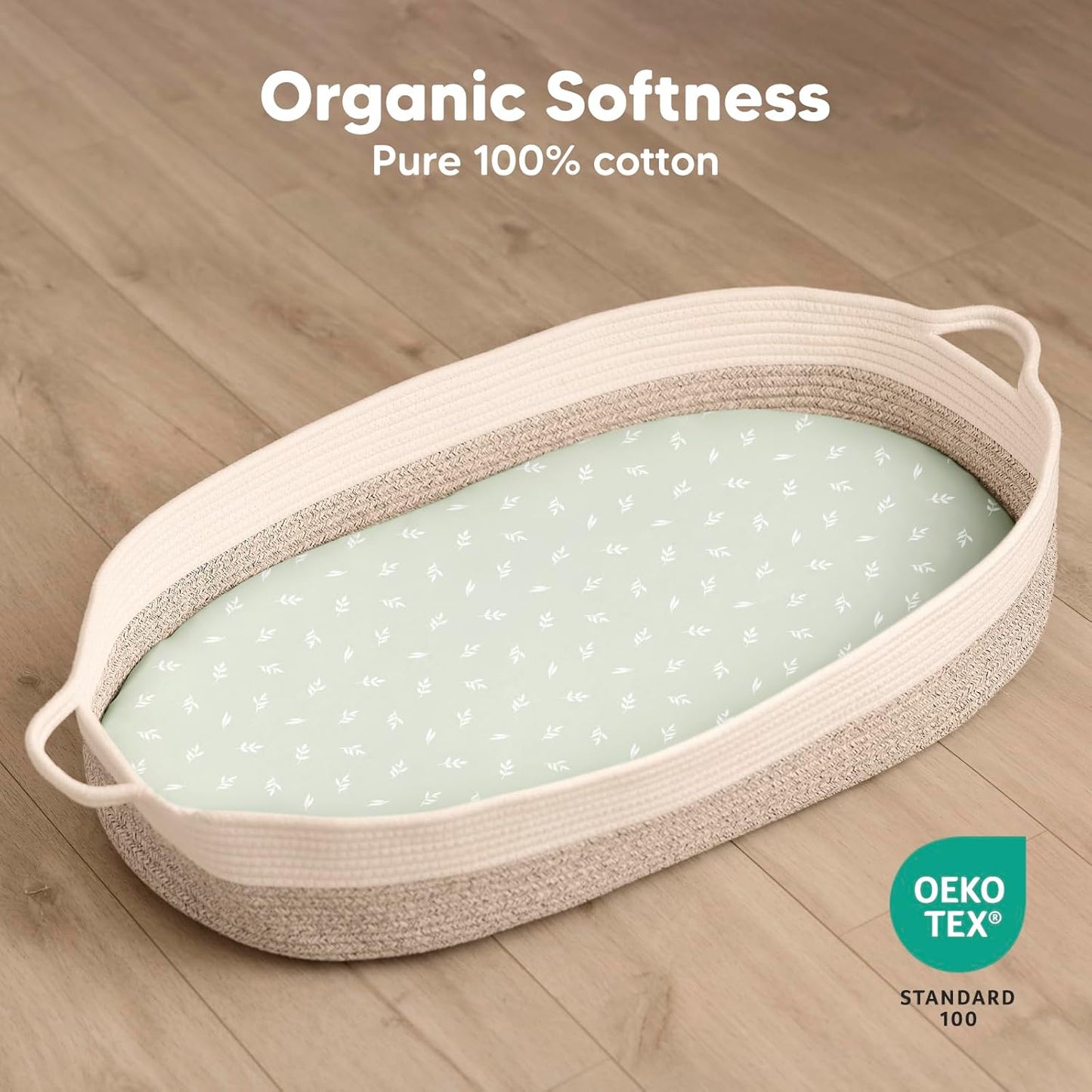 2-Pack Organic Bassinet Sheets for Girls, Boys - 100% Cotton Bassinet Mattress Sheets Compatible with Halo Bassinest Swivel Sleeper, Graco, Baby Delight, Chicco, Unisex Fitted Bassinet Sheets (Elly)