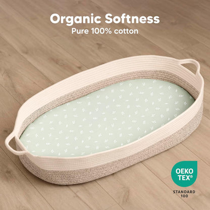2-Pack Organic Bassinet Sheets for Girls, Boys - 100% Cotton Bassinet Mattress Sheets Compatible with Halo Bassinest Swivel Sleeper, Graco, Baby Delight, Chicco, Unisex Fitted Bassinet Sheets (Elly)