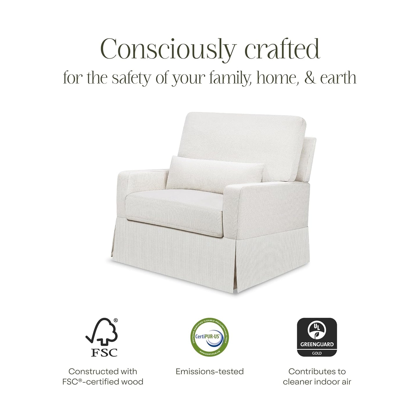 Namesake Crawford Pillowback Chair and a Half Comfort Swivel Glider in Tan Gingham, Greenguard Gold & CertiPUR-US Certified
