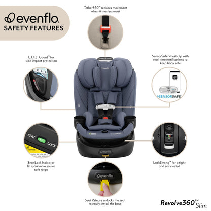 Evenflo Revolve360 Slim 2-in-1 Rotating Car Seat with Green & Gentle Fabric (Travertine)
