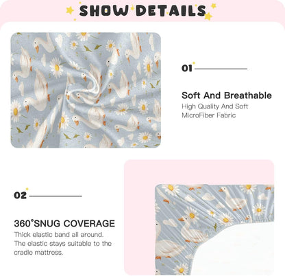 Baby Crib Sheet Cute Goose Flowers Crib Mattress for Boys and Girls Playard Sheet Soft Breathable Fitted Baby Mattress Cover 52x28in
