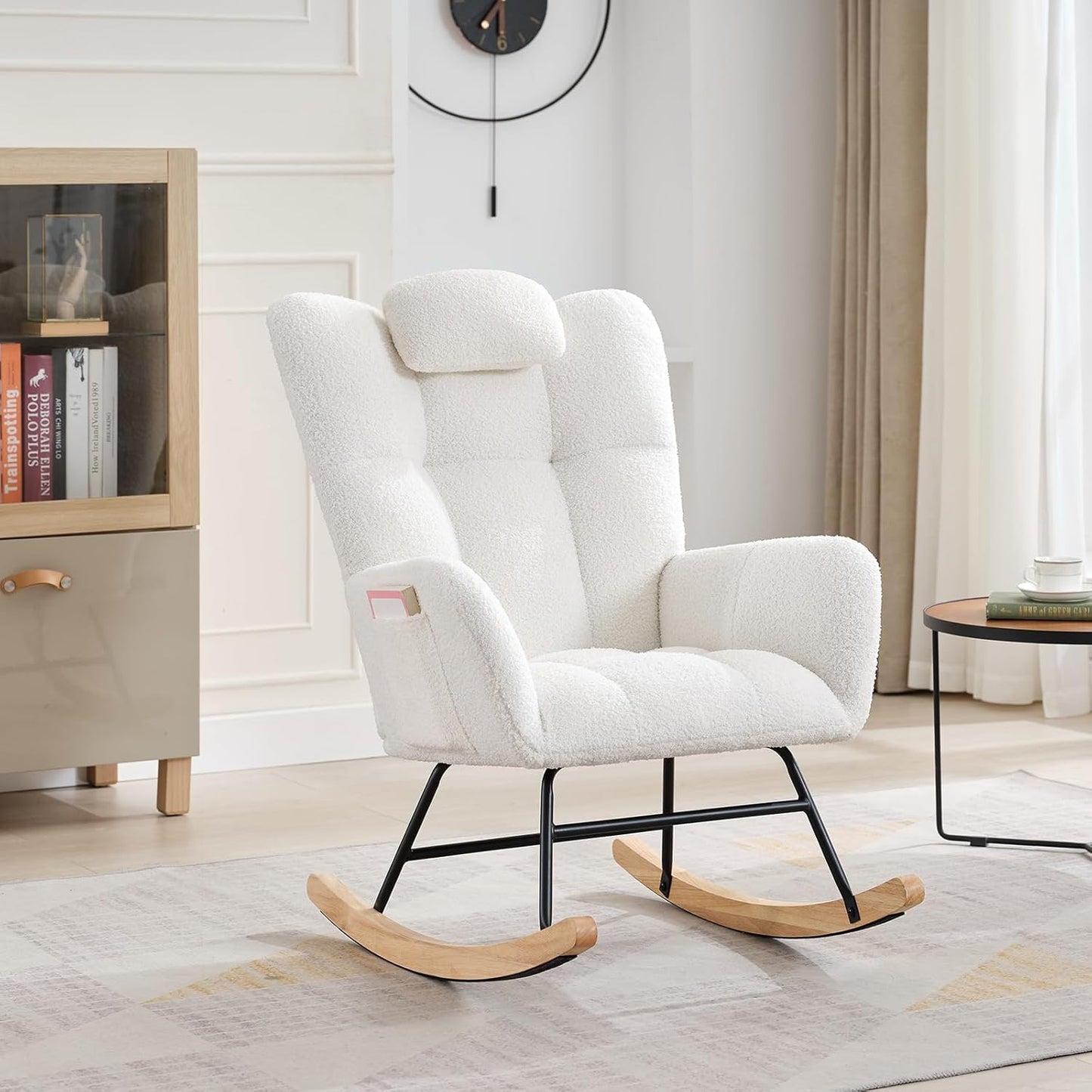 Teddy Glider Rocker, Nursery Nursing Chair for Adults, Compact Space-Saving Rocking Chair for Living Room, Bedroom & Small Spaces,Brown