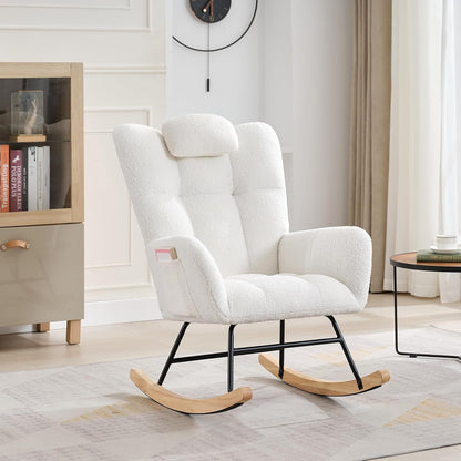 Teddy Glider Rocker, Nursery Nursing Chair for Adults, Compact Space-Saving Rocking Chair for Living Room, Bedroom & Small Spaces,Brown