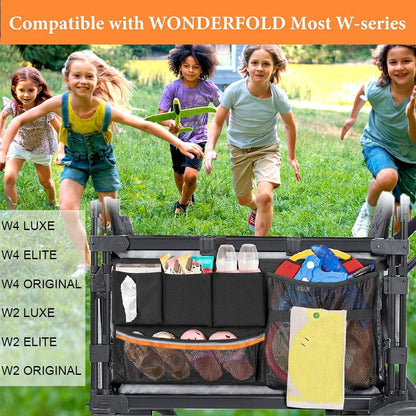 Wagon Organizer - Wagon Storage Attachment，Wagon Accessories Organizer Compatible, Large Capacity Mesh Cargo Storage Bag with Sorting Pockets Compatible with Wagon, Black