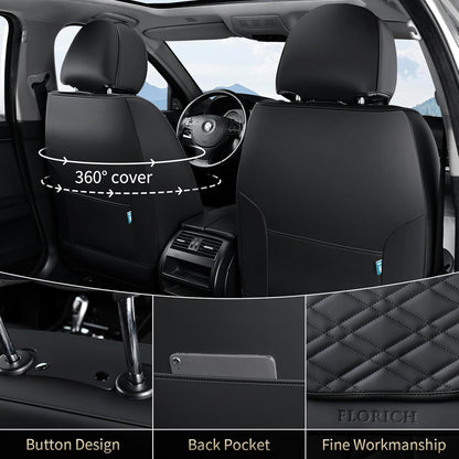 FLORICH Car Seat Covers Full Set, Automotive Seat Covers, Black Car Seat Cover, Waterproof Seat Protectors Universal fit for Car Truck Van SUV - Black