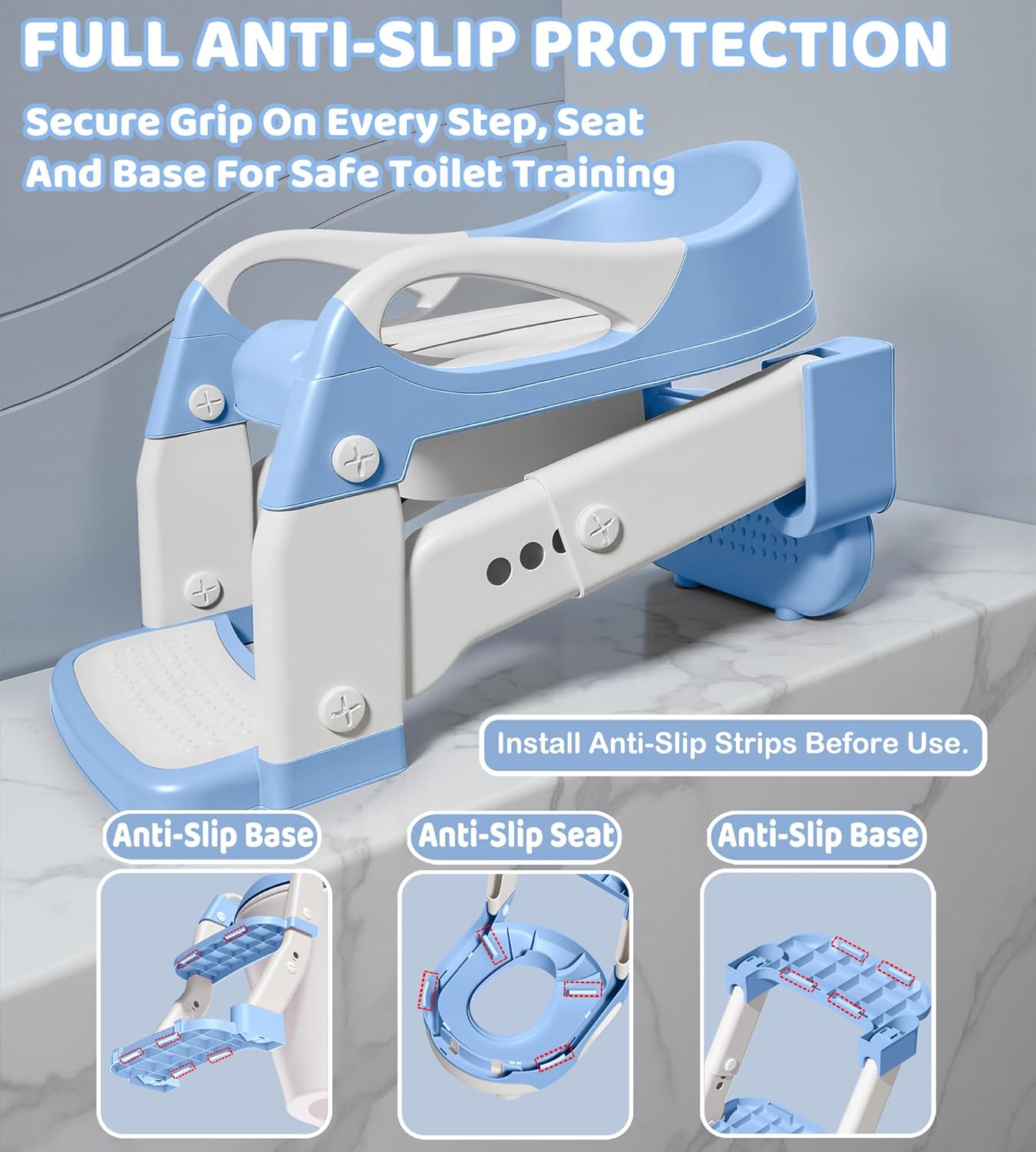 2-in-1 Toddler Potty Training Toilet Seat with Step Stool Ladder – Adjustable Height Potty Chair Urinal for Baby Boys Girls Age 1-3, Foldable Training Potty with Splash Guard & Anti-Slip Feet, Grey