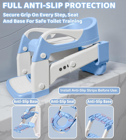 2-in-1 Toddler Potty Training Toilet Seat with Step Stool Ladder – Adjustable Height Potty Chair Urinal for Baby Boys Girls Age 1-3, Foldable Training Potty with Splash Guard & Anti-Slip Feet, Grey