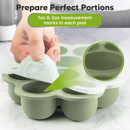 KeaBabies Silicone Food Freezer Trays with Lid, 2oz x 10 Pods Baby Food Storage Containers, Easy Puree Meal Prep, Breast Milk Silicone Freezer Molds, Dishwasher, Microwave Safe, BPA-Free (Chai Latte)