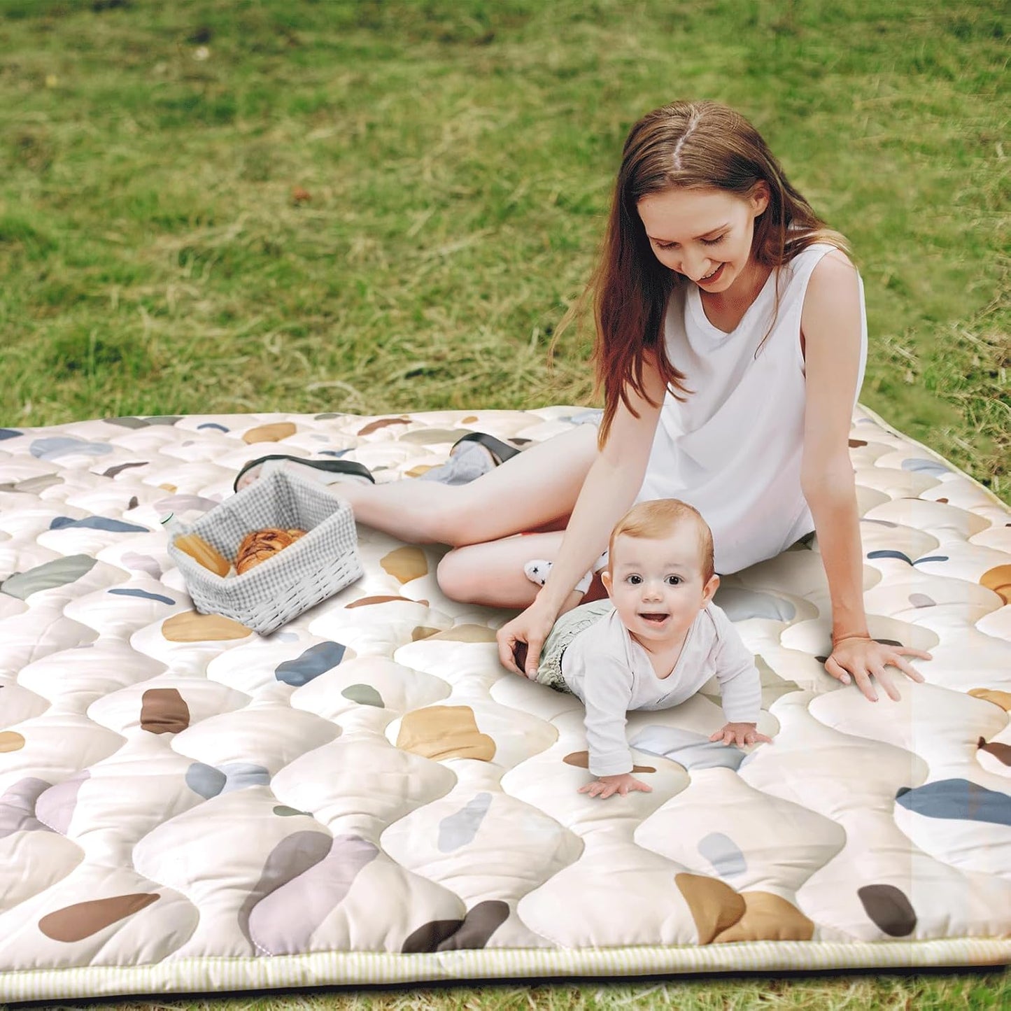 Baby Play Mat, 50x50 Playpen Mat with Super Soft Touch, Activity Mats with Upgraded Anti-Slip Bottom, Machine Washable Crawling Mats for Floor & Picnic (Animal Alphabets)