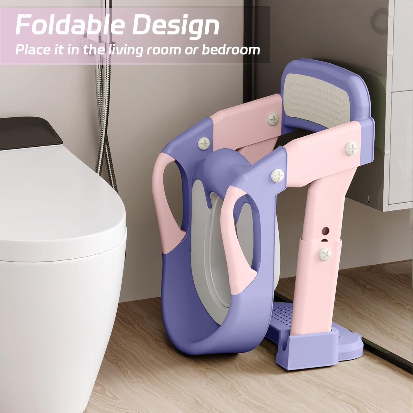 Snugzy Toddler Potty Training Seat 3-in-1 Foldable Potty Training Toilet with Step Stool Adjustable Potty Chair with Urinals (Grey)