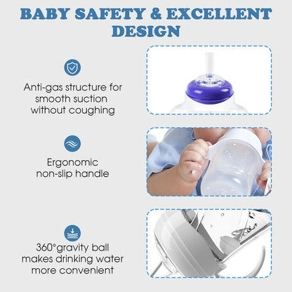 Spout Sippy Cup Conversion Kit for Lansinoh Baby Bottles, Soft Top and Weighted Ball Transition with Handles Converter 6m+, Set of 3