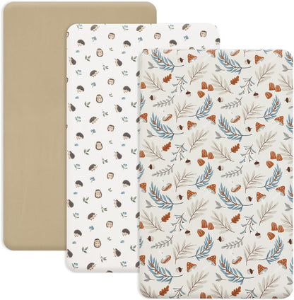 PHF 3 Pack Soft Mini Crib Sheets, Floral & Animal Pack N Play Sheets for Baby Boys Girls, No Slip Universal Fit for Pack N Play, Playard, Portable and Mini Crib Mattresses,Floral & Animal