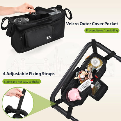 ZZM Parent Console Stroller Wagon Organizer Compatible with WONDERFOLD W2&W4&X, Jeep Deluxe Wrangler, EVER ADVANCED Wagon, Wagon Stroller Accessories with 2 Large Insulated Cup Holder(Empty Bag)