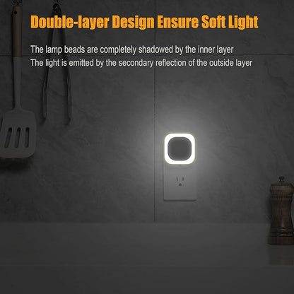 YUNLEX 2 Pack Daylight White Night Light, Gentle Eye-Care with Dimmable Wide-Glow & Indirect Reflection, Auto Dusk to Dawn Sensor, Plug in for Kitchen Counter, Garage Workshop, Laundry, Hallway