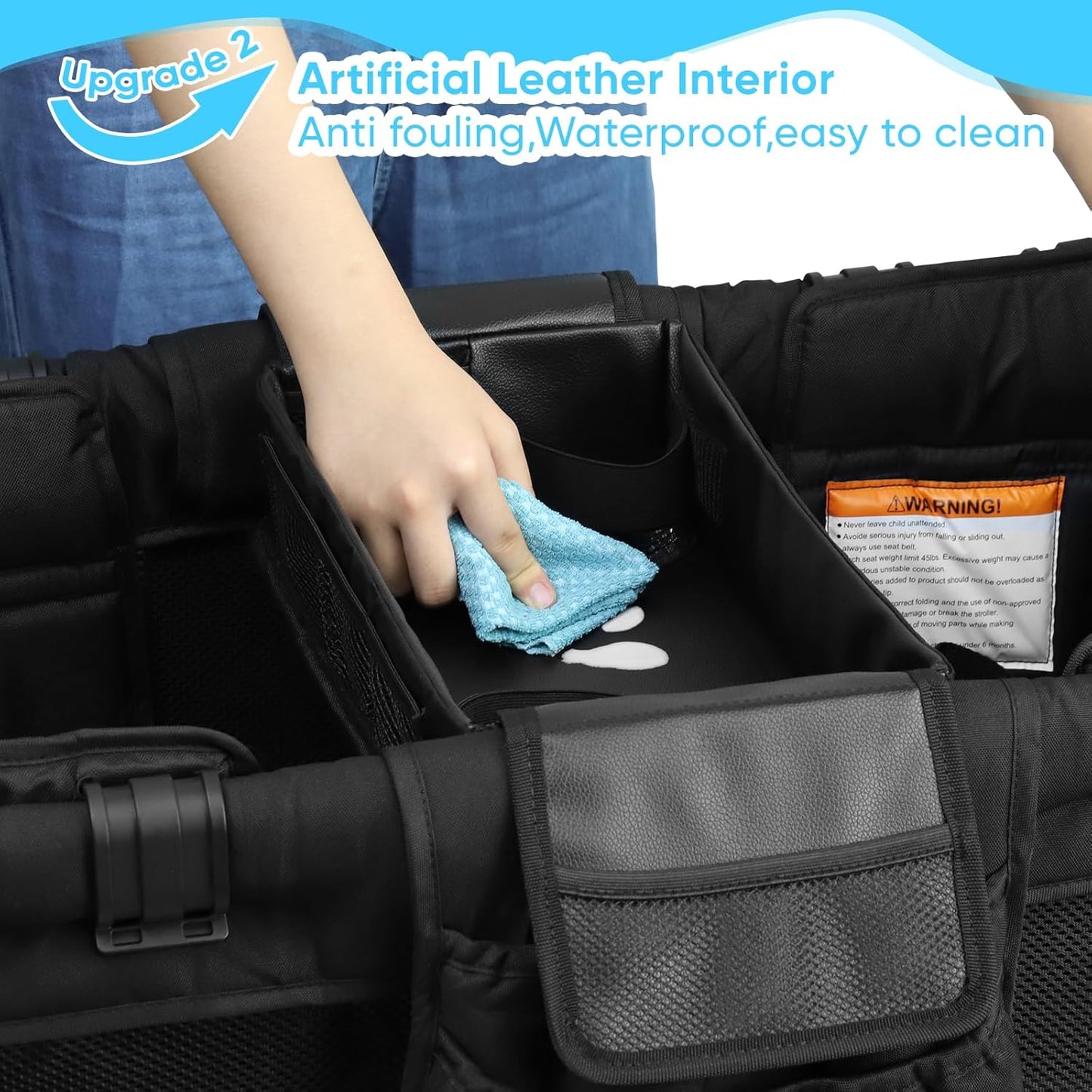 Stroller Snack Tray with Anti-Falling Bottle Holders for Wonderfold Wagon,Waterproof Faux Leather Interior,Easy to Install and Remove( W1,W2)