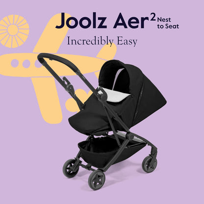 Joolz Aer2 Nest-to-Seat Accessory - Parent-Facing Compact Travel Stroller Seat for Newborn to Toddler (Up to 33 lbs) –Lightweight One-Hand Fold – Airplane Approved – Space Black (Chassis Not Included)