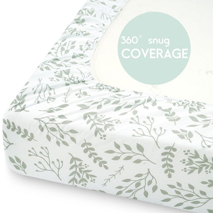 Yoofoss Pack and Play Sheets Fitted, Mini Crib Sheets 2-Pack for Pack N Play Mattress, Stretchy Playard Sheet, Soft and Breathable Green+Giraff