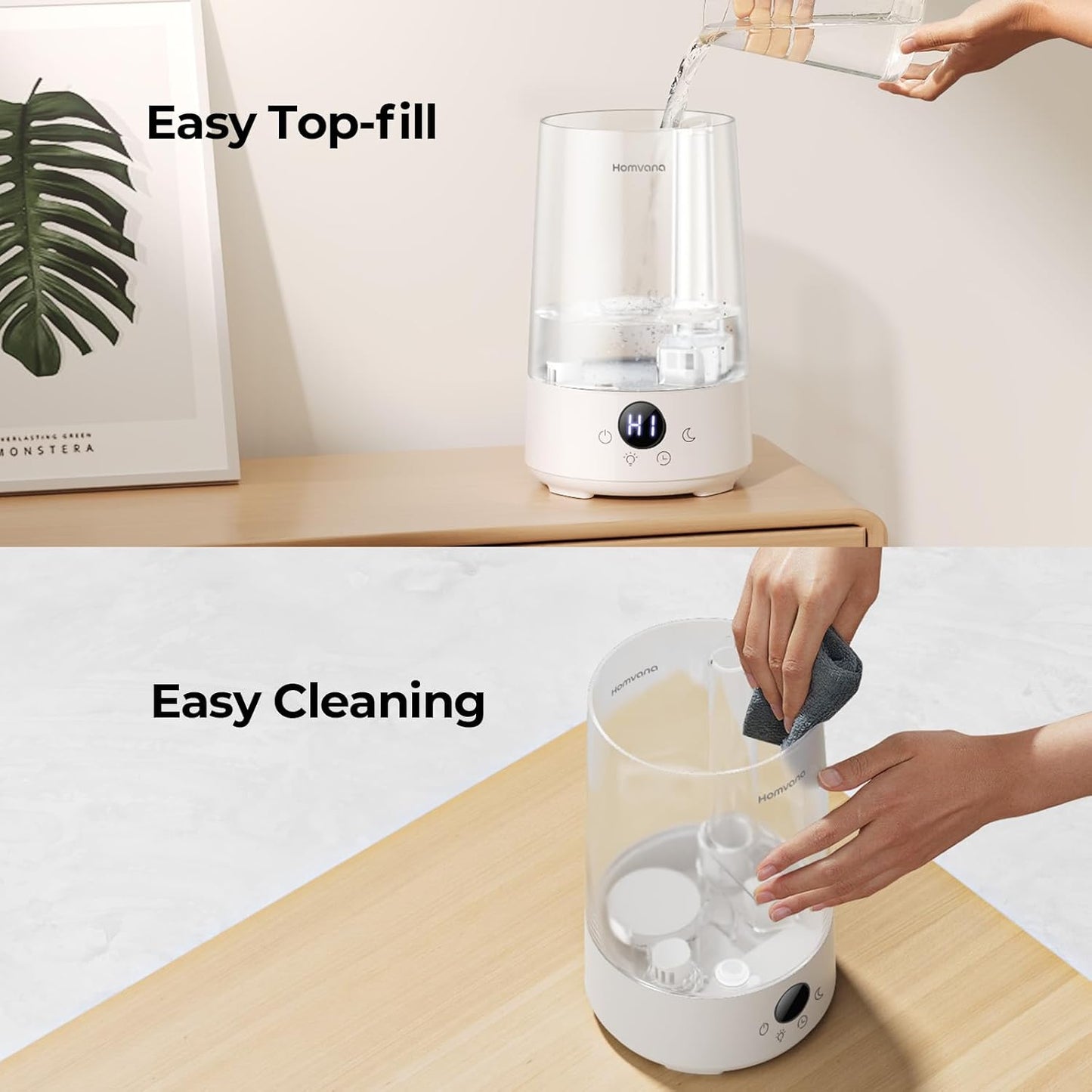Homvana Humidifiers for Bedroom Home, 3.6 L Cool Mist Top-Fill 34H Super Long Time, Quiet 23dB, Baby Humidifier, Oil Diffuser for Large Room, House, Plant, Nursery, Office, BPA FREE, Ultrasonic (Grey)