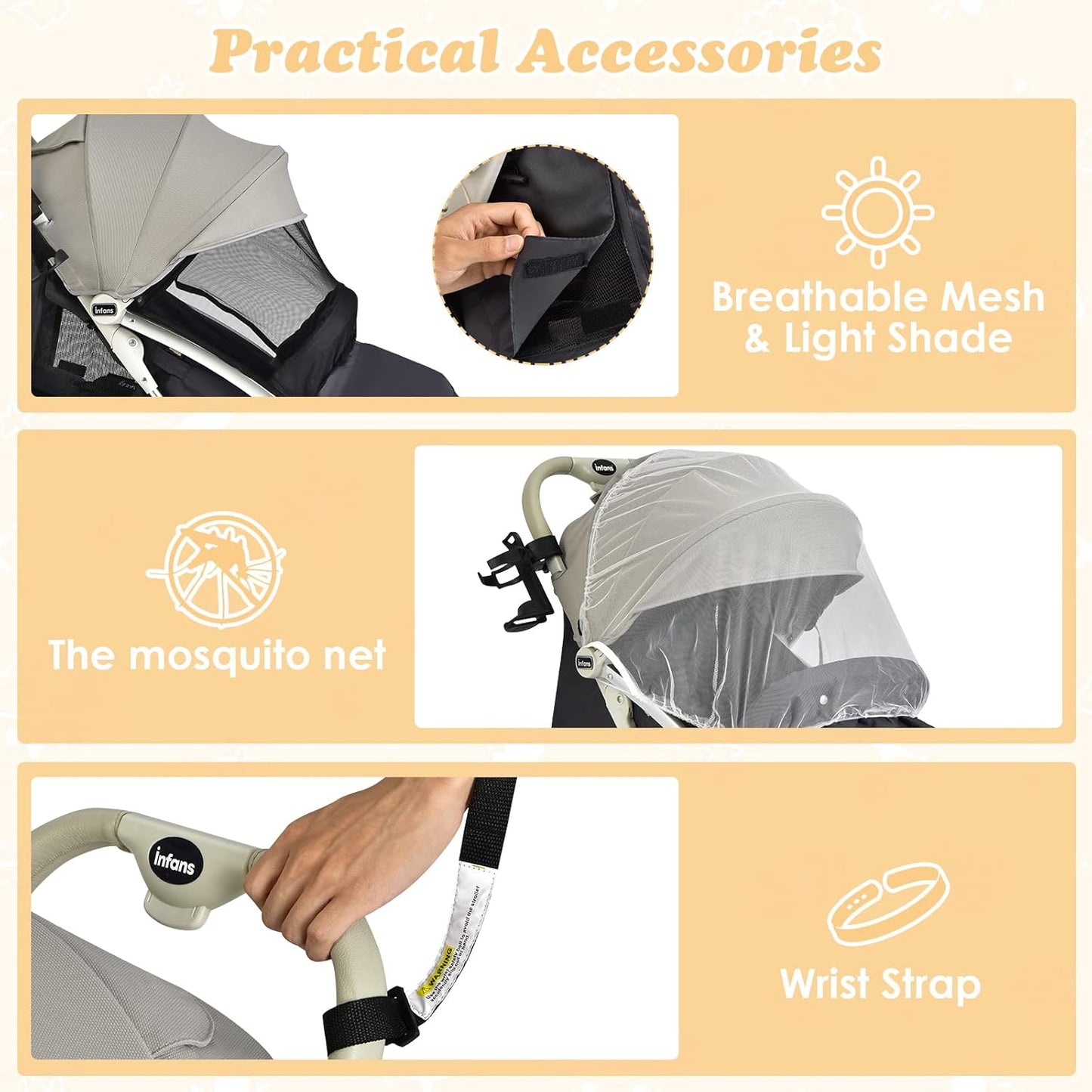 INFANS Lightweight Baby Stroller, Compact Infant with One-Hand Fold, Travel Stroller for Airplane with Cup Holder, Canopy 5-Point Harness Foot Cover for 6-36 Month