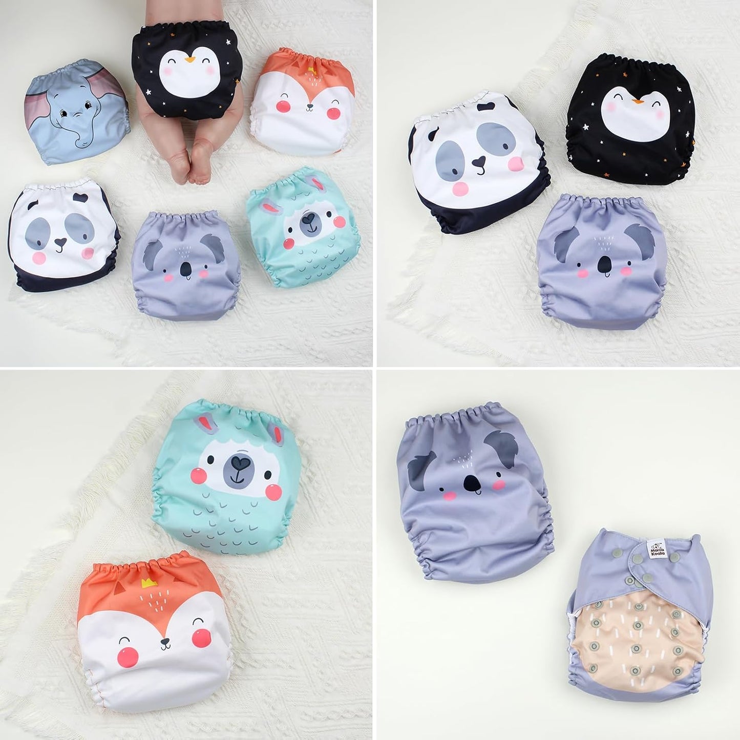 Mama Koala 3.0 Pocket Cloth Diapers for Babies with AWJ Lining, 6 Pack with 6 4-Layer Natural Cloth Diaper Inserts - Reusable and Washable Pocket Diapers(Hardworking Bees) - Colors B