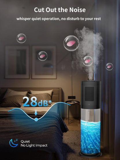 8L Humidifiers for Bedroom, 30dB Quiet, 500ft² Coverage, 60H Runtime, Top Fill, 3-in-1 Humidifier Large Room & Essential Oil Diffuser & Ambient Light, Sleep Mode, 16H Timer, Auto Shutoff Protection