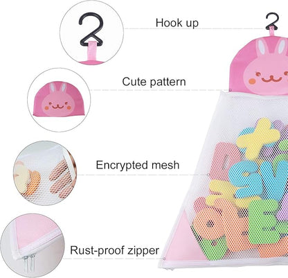 Bath Toys Organizer + 36 Soft Foam ABC 123 Letters & Numbers Bathroom Alphabet Baby Toys for Early Learning Foam Letters and Quick Dry Storage Net Bag for Baby Boys and Girls