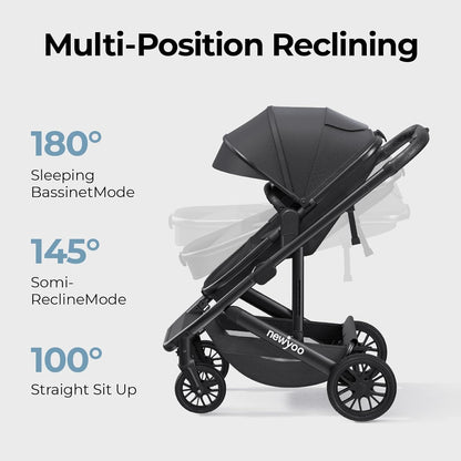 newyoo Infant Stroller with Bassinet Mode, Nestro 516M, Convertible Baby Strollers with Reversible Seat & Cup Holder, Coches para Bebes, 2-in-1 Rear-Facing Pram, Warm Taupe