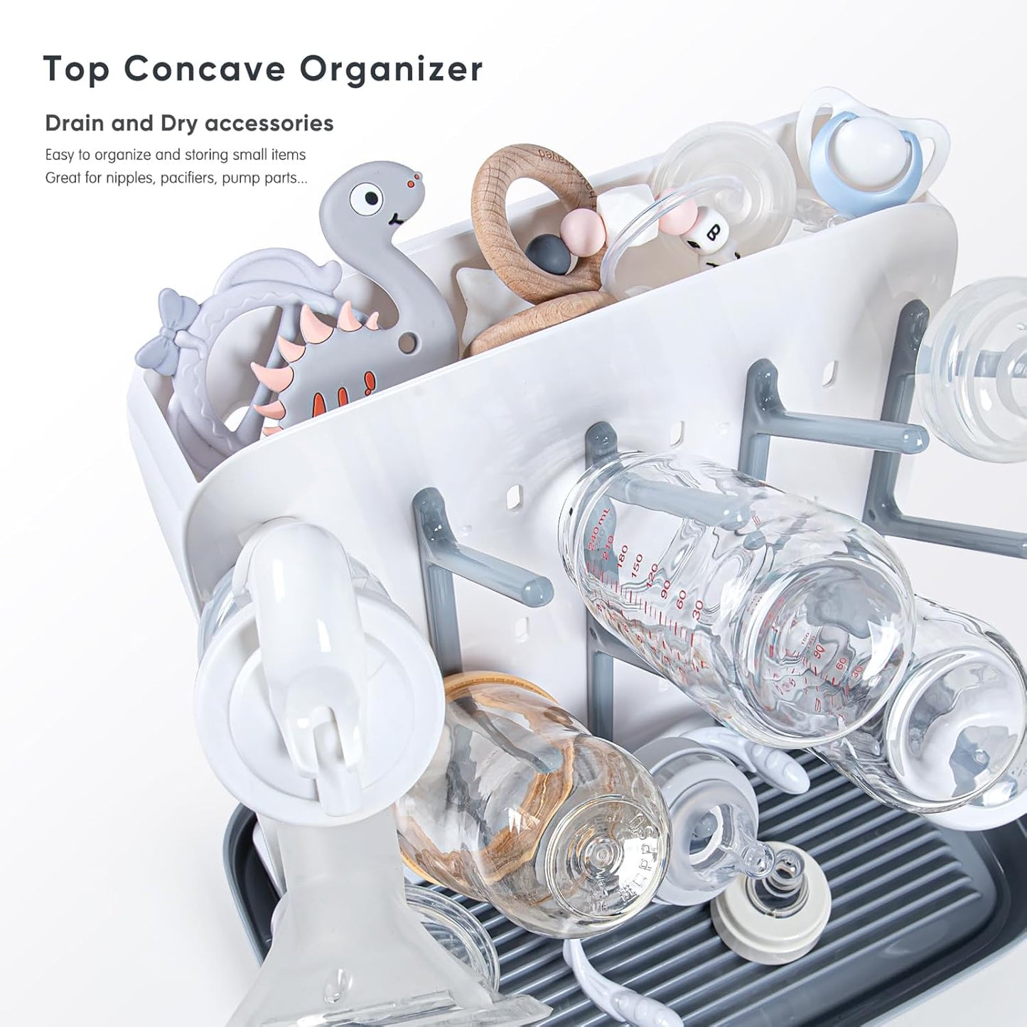 Termichy Baby Bottle Drying Rack: Large Vertical Bottle Dryer Rack Holder - Space Saving Standing Drying Rack for Baby Bottles and Pump Part Cleaning (Gray)